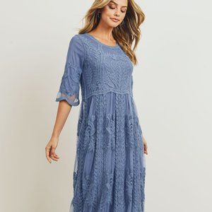 Safflower Blue Grey Lace Maxi Dress